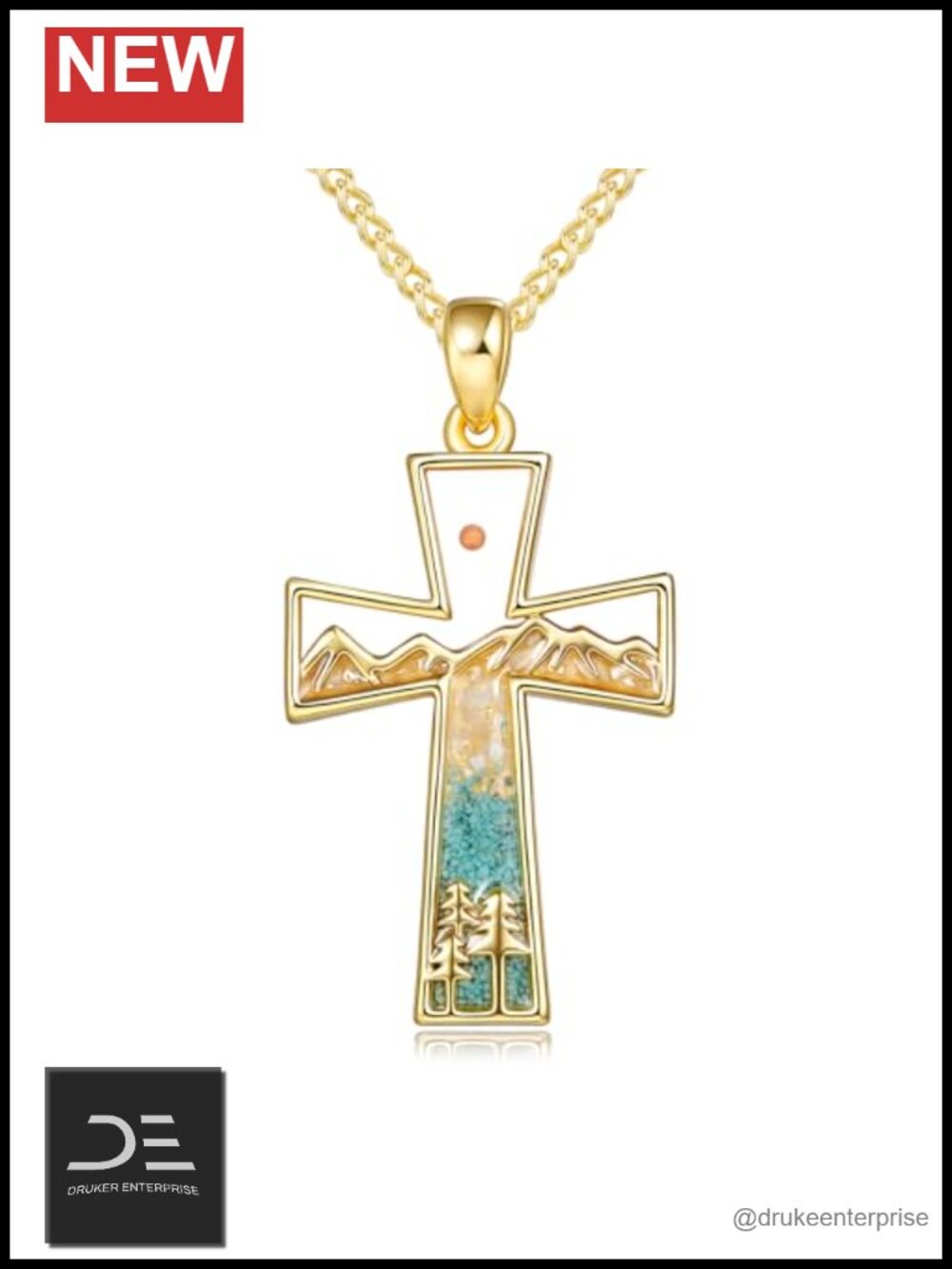 14K Gold Plated Cross Pendant Necklace for Women Christian Faith Gift